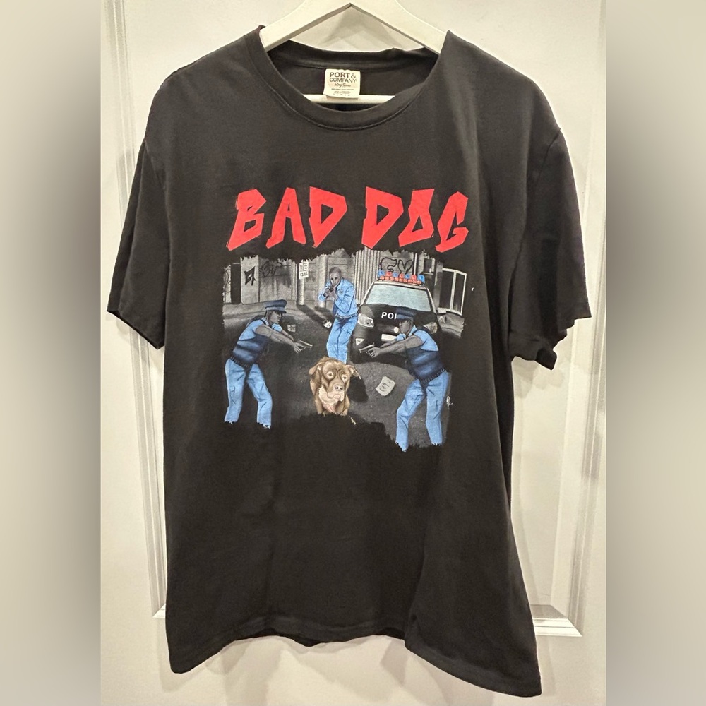 Port & Company Bad Dog Police Men’s Graphic T Shirt Size Large Black Cotton